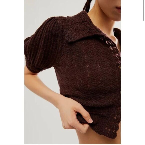 NWT FREE PEOPLE Edie 100% Cashmere Cardigan In Fudge-jj17 - Picture 3 of 6